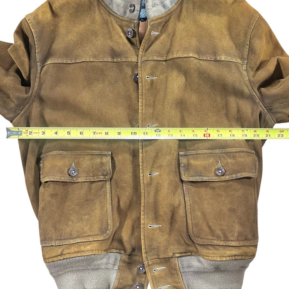 Vintage Polo Ralph Lauren Suede Leather Bomber Jacket L Distressed Brown - Picture 5 of 14
